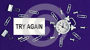 Try Again - concept of text on business card. Work and study concept