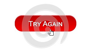 Try again web interface button clicked with mouse cursor, red color, support