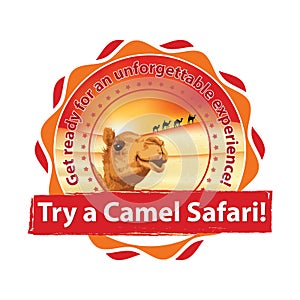 Try a Camel Safari - label for travel agency