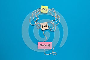 Try - Fail - Success. Purpose and movement to success despite obstacles