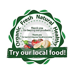 Try our local food! printable advertising sticker / label photo