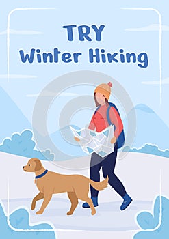 Try winter hiking poster flat vector template