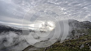 Tryfan mountain in Snowdonia aerial sunrise with cloud inversion photo