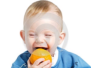 Trying to bite orange