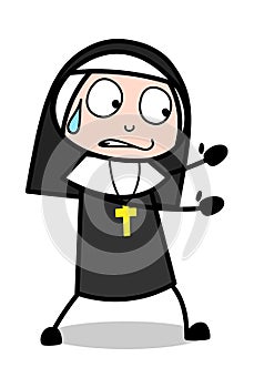 Trying to Hold - Cartoon Nun Lady Vector Illustration