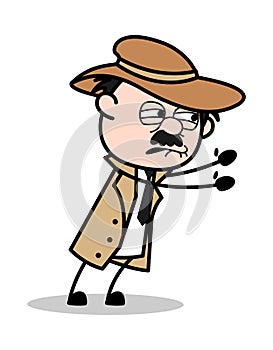 Trying to Pull - Retro Cartoon Police Agent Detective Vector Illustration