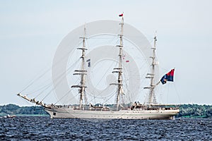 Trzebiez, Poland - August 08, 2017 - Sailing ship Sedov sails to the full sea after final of Tall Ships Races 2017 in Stettin on 0