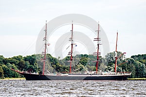 Trzebiez, Poland - August 08, 2017 - Sailing ship Sedov sails to the full sea after final of Tall Ships Races 2017 in Stettin on 0