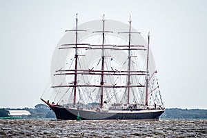 Trzebiez, Poland - August 08, 2017 - Sailing ship Sedov sails to the full sea after final of Tall Ships Races 2017 in Stettin on 0