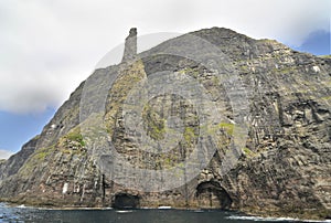 Trøllkonufingur - imposing rock pillar of Sandavágur.