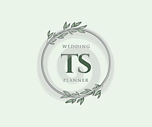 TS Initials letter Wedding monogram logos collection, hand drawn modern minimalistic and floral templates for Invitation cards,