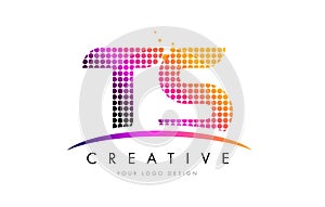 TS T S Letter Logo Design with Magenta Dots and Swoosh