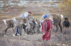 Tsaatan nomad boy in northern Mongolia