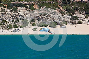 Tsambika beach with Greece flag, Rhodes