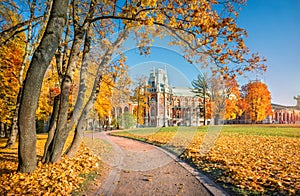 Tsaritsyno Palace in Moscow and colorful autumn