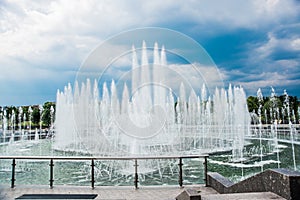 Tsaritsyno Park, summer, day. Large fountain. Moscow, Russia.