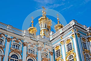 Tsarskoye Selo (Pushkin). Saint-Petersburg. Russia. The Catherine Palace with Church of the Resurrection