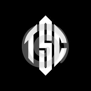 TSC circle letter logo design with circle and ellipse shape. TSC ellipse letters with typographic style. The three initials form a