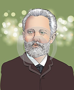Tchaikovsky cartoon portrait, vector photo