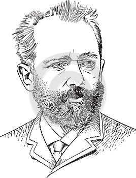 Tchaikovsky cartoon portrait, vector