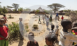 Tsemay children in traditional tribal village. Weita. Omo Valley. Ethiopia.