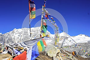 Tsergo ri and Prayers flags, Langtang National Park, Nepal