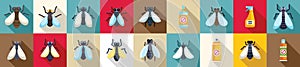 Tsetse fly icons set flat vector. Dangerous disease