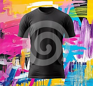 Tshirt Black Men, Template Shirt Front Back Isolated Blank Male Mockup, Textile Realistic Clothes with Colorful