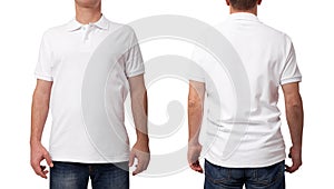 Tshirt design and clothing concept. Young man in blank white shirt front and rear isolated.