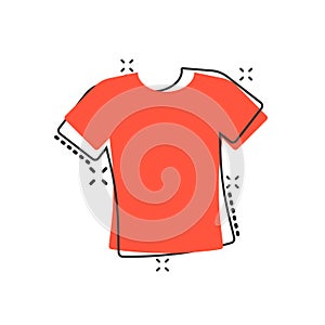 Tshirt icon in comic style. Casual clothes cartoon vector illustration on white isolated background. Polo wear splash effect