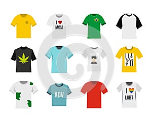 Tshirt icon set, flat style