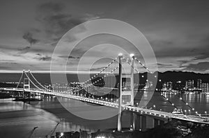 Tsing Ma Bridge in Hong Kong city at dusk