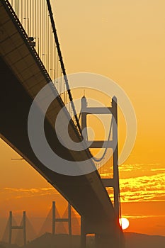 Tsing Ma Bridge at sunset time