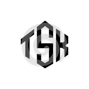 TSK letter logo design with polygon shape. TSK polygon and cube shape logo design. TSK hexagon vector logo template white and