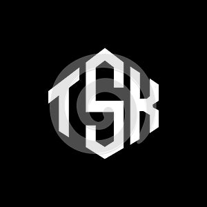 TSK letter logo design with polygon shape. TSK polygon and cube shape logo design. TSK hexagon vector logo template white and