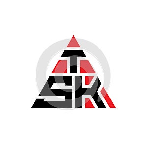 TSK triangle letter logo design with triangle shape. TSK triangle logo design monogram. TSK triangle vector logo template with red