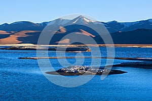 Tso Kar salt water lake in Ladakh, Jammu and Kashmir, North India photo