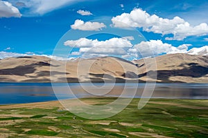 Tso Moriri Lake in Changthang Plateau, Ladakh, Jammu and Kashmir, India. It is part of Ramsar Convention