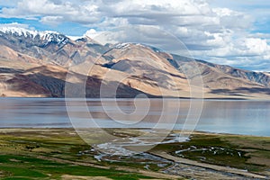 Tso Moriri Lake in Changthang Plateau, Ladakh, Jammu and Kashmir, India. It is part of Ramsar Convention