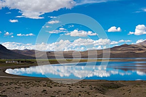 Tso Moriri Lake in Changthang Plateau, Ladakh, Jammu and Kashmir, India. It is part of Ramsar Convention