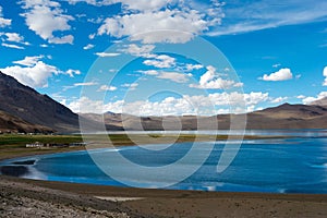 Tso Moriri Lake in Changthang Plateau, Ladakh, Jammu and Kashmir, India. It is part of Ramsar Convention