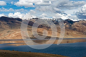 Tso Moriri Lake in Changthang Plateau, Ladakh, Jammu and Kashmir, India. It is part of Ramsar Convention