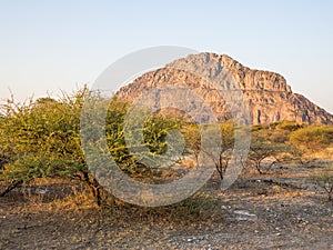 Tsodilo Hills heritage site in the kalahari of Botswana during the golden hour photo