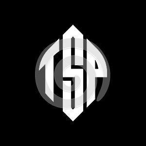 TSP circle letter logo design with circle and ellipse shape. TSP ellipse letters with typographic style. The three initials form a photo