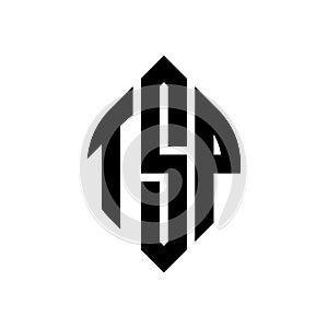 TSP circle letter logo design with circle and ellipse shape. TSP ellipse letters with typographic style. The three initials form a photo