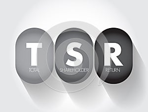 TSR Total Shareholder Return - measure of the performance of different companies\' stocks and shares over time, acronym text