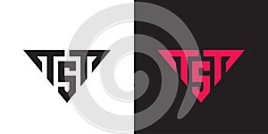TST initial letter logo design template, triangle shape monogram logo - Vector
