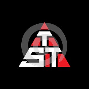 TST triangle letter logo design with triangle shape. TST triangle logo design monogram. TST triangle vector logo template with red