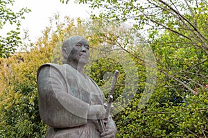 Tsukahara Bokuden Statue in Kashima, Ibaraki Prefecture, Japan. Tsukahara Bokuden 1489 - 1571 was a famous master swordsman .