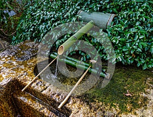 A tsukubai washbasin at Shinto Shrine